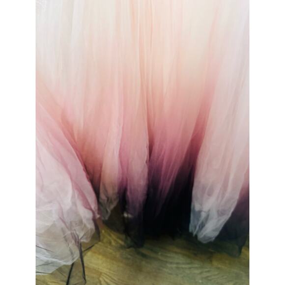 NWT MAC DUGGAL 20557 Pink Ombre Strapless Tulle Base Feather Bodice Gown Size 14 - Picture 15 of 16